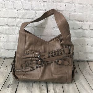 Hype Taupe Studded Hobo Shoulder Bag